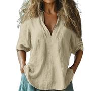 Sportshirt Damen Locker, Oversize Bluse, T Shirt V Ausschnitt Top Leinen Shirt Langarm Bluse Tunika Sommer Langarmshirt Oberteil Basic Blusenshirt Sommerbluse, Deals des Tages