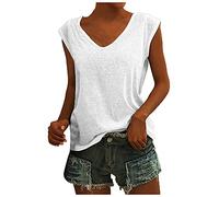 Sportshirt Damen Shirt Damen Sexy Tshirt Damen Mit Aufdruck Elegant Einfarbig Baumwolle V-Ausschnitt Tank Top Sommer ÄRmellose/Kurzarm Blusentop Sport T Shirt Damen (Weiß, XXL)