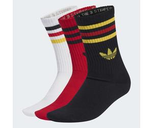 Sportsocken ADIDAS ORIGINALS "3-STREIFEN CREW 3ER-PACK", Herren, Gr. M, weiß, better scarlet, schwarz, Obermaterial: 49% Baumwolle, 48% Polyester, 2% Elasthan, 1% Polyamid, Socken Sportsocken, für Lau