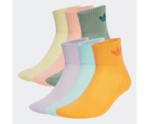 Sportsocken ADIDAS ORIGINALS "MID ANKLE, 6 PAAR", Damen, Gr. L (43/45), bunt (silber grün, glow pink, powder gelb), Obermaterial: 65% Baumwolle, 32% Polyester, 2% Elasthan, 1% sonstige Fasern, Socken