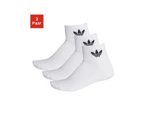 Sportsocken ADIDAS ORIGINALS "MID CREW, 3 PAAR", Damen, Gr. M (40/42), weiß (weiß, weiß, schwarz), Obermaterial: 65% Baumwolle, 32% Polyester, 2% Elasthan, 1% Polyamid, uni, Socken Sportsocken, knöche