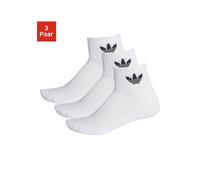 Sportsocken ADIDAS ORIGINALS "MID CREW, 3 PAAR", Damen, Gr. S (37/39), weiß (weiß, weiß, schwarz), Obermaterial: 65% Baumwolle, 32% Polyester, 2% Elasthan, 1% Polyamid, uni, Socken Sportsocken, knöche