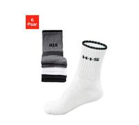 Sportsocken H.I.S, Damen, Gr. 39-42, grau (2x weiß, 2x schwarz, 2x grau meliert), Baumwollmischung, Rippstruktur, uni und meliert, elastisch, Socken Sportsocken, mit Frottee & verstärkten Belastungszo