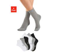 Sportsocken H.I.S, Damen, Gr. 39-42, schwarz (2x schwarz, 2x grau meliert 2x weiß), Baumwollmischung, unifarben, elastisch, Socken Sportsocken, Fitness Pack mit zwei Längen in einer Packung (28569216-
