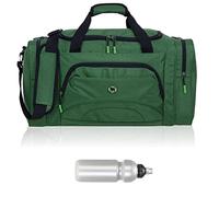 Sporttasche Damen Herren Color Big 55 cm 40 L Nassfach Reisetasche Sport Fitness Sauna Tasche groß 1296 + Trinkflasche (Dark Green (Dunkelgrün))
