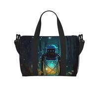 Sporttasche für Damen und Herren, Reisetasche, Motiv: Glühwürmchen und Laterne, Wochenendtasche, Segeltuch, Handgepäcktasche für Reisen, Schwimmen, Fitness, Workout, Sport, Seesack, Schwarz,