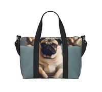 Sporttasche für Damen und Herren, Reisetasche, Wochenendtasche, Handgepäck, Übernachtungstasche, für Reisen, Schwimmen, Fitness, Workout, Sport, Schwarz und Weiß, Marmor-Duffle Bag, Yoga Mops