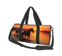Sporttasche für Damen und Herren, Reisetasche, Wochenendtasche, Sonnenuntergänge, See, Pferde, Handgepäcktasche für Reisen, Schwimmen, Fitness, Workout, Sport, Duffle-Tasche, Schwarz, Einheitsgröße