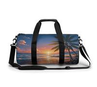 Sporttasche für Damen und Herren, ruhiger Sonnenuntergang, zylindrische Reisetasche mit verstellbaren Trägern für Reisen, Sport, Workout, Tropische Strandpalme, 45x23x23CM, Reisetasche
