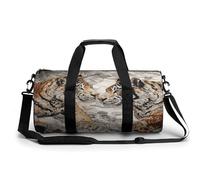 Sporttasche für Damen und Herren, zwei Schneemänner mit roten Mützen, zylindrische Reisetasche mit verstellbaren Trägern für Reisen, Sport, Workout, Zwei Tiger zusammen, 45x23x23CM, Reisetasche