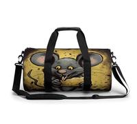 Sporttasche für Damen und Herren, zylindrische Blumen im Wasser, bedruckt, wasserdicht, Schulterriemen, Ratte frisst ein Stück Käse, 17.7in/9in/9in, Bedruckt