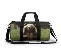 Sporttasche für Männer und Frauen, Zwergspitz, Hundesack, Übernachtungstasche mit Fach, Turnbeutel, Hi Bear sitzt auf dem Rasen, 17.7in/9in/9in