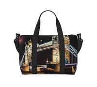 Sporttasche, kleine Farbe, Eulenmuster, Reisetasche mit Schuhfach, Tragetasche für Damen und Herren, Night London Tower Bridge, Einheitsgröße