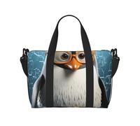 Sporttasche, kleine Make-up-Muster, Reisetasche, Übernachtungstasche, mit Schuhfach, Tragetasche für Damen und Herren, Pinguin mit Brille, Einheitsgröße
