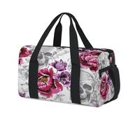Sporttasche mit Totenköpfen, Blumenmuster, Totenköpfe, Wochenende, Übernachtung, Reisetasche, Reisetasche, für Kinder, Mädchen, Jungen, Damen, Herren