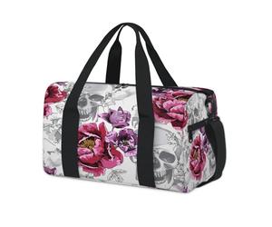 Sporttasche mit Totenköpfen, Blumenmuster, Totenköpfe, Wochenende, Übernachtung, Reisetasche, Reisetasche, für Kinder, Mädchen, Jungen, Damen, Herren