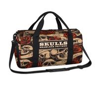 Sporttasche mit Totenköpfen und Totenköpfen im Vintage-Stil, Motiv: Totenköpfe, altes Wochenende, Übernachtungstasche, lässige Tragetasche, Reisetasche, Reisetasche, Reisetasche, für Kinder, Mädchen