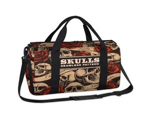 Sporttasche mit Totenköpfen und Totenköpfen im Vintage-Stil, Motiv: Totenköpfe, altes Wochenende, Übernachtungstasche, lässige Tragetasche, Reisetasche, Reisetasche, Reisetasche, für Kinder, Mädchen