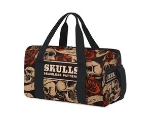 Sporttasche mit Totenköpfen und Totenköpfen im Vintage-Stil, Motiv: Totenköpfe, altes Wochenende, Übernachtungstasche, Reisetasche, für Kinder, Mädchen, Jungen, Damen, Herren