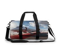 Sporttasche, Reisetasche, Lila und Blaugrün, mit Fach, Workout-Tasche, Übernachtungstasche für Damen und Herren, Flugzeug mit rotem Teppich, 17.7in/9in/9in