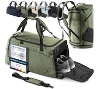 Sporttasche Trainingstasche + Rucksack, Schuhfach, Nassfach | Reisetasche Schwimmtasche Fitnesstasche Sport Gym Fitness Umhängetasche Handgepäck Weekender Bag Reise Tasche Herren Damen | 60 L, Grün