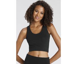 Sporttop LASCANA ACTIVE, Damen, Gr. L (44/46), schwarz, Single Jersey, Obermaterial: 95% Baumwolle, 5% Elasthan, unifarben, Basic, figurbetont bauchfrei, Rundhals, Tops Sporttop, Crop-Top mit breiten 