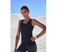 Sporttop LASCANA ACTIVE, Damen, Gr. M (40/42), blau (schwarz), Trikot, Obermaterial: 85% Polyester, 15% Elasthan, Mesh, unifarben, figurbetont hüftlang, tiefer Rundhals, Tops Sporttop, mit Mesh-Einsat