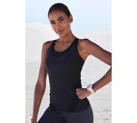 Sporttop LASCANA ACTIVE, Damen, Gr. S (36/38), blau (schwarz), Trikot, Obermaterial: 85% Polyester, 15% Elasthan, Mesh, unifarben, figurbetont hüftlang, tiefer Rundhals, Tops Sporttop, mit Mesh-Einsat