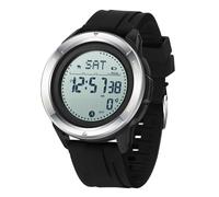 Sportuhr für Herren, Armband aus Silikon, Wanderuhr, mit Metronom, Kompass, Stoppuhr, Schrittzähler, Digitaluhr, wasserdicht, 5 ATM, Zifferblatt, gute Lesbarkeit in der Nacht, silber, Riemen