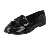 Spot On Damen Schlupfschuhe mit Quastenbesatz, breite Passform, F80560, Schwarzes synthetisches Lack., 40 EU