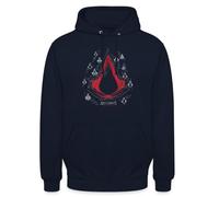 Spreadshirt Assassin's Creed Rotes Logo Mit Symbolen Unisex Hoodie, L, Navy