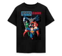 Spreadshirt DC Comics Justice League Comic Cover Kinder T-Shirt, 122/128 (7-8 Jahre), Schwarz