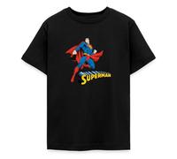 Spreadshirt DC Comics Superman Pose + Schriftzug Teenager T-Shirt, 134/146 (9-11 Jahre), Schwarz