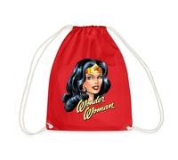 Spreadshirt DC Comics Wonder Woman Porträt Schriftzug Turnbeutel, One size, Rot