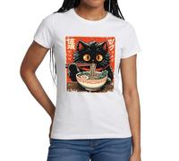 Spreadshirt Flauschige Ramen Katze Im Japan Style Frauen T-Shirt, S, Weiß