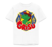Spreadshirt Grisu Der Kleine Drache Als Feuerwehrsymbol Kinder T-Shirt, 110/116 (5-6 Jahre), Weiß