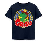 Spreadshirt Grisu Der Kleine Drache Als Feuerwehrsymbol Kinder T-Shirt, 98/104 (3-4 Jahre), Navy
