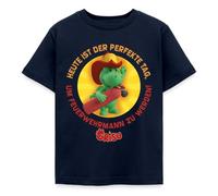 Spreadshirt Grisu Der Kleine Drache Feuerwehrmann Spruch Kinder T-Shirt, 98/104 (3-4 Jahre), Navy