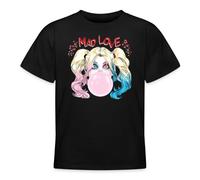 Spreadshirt Harley Quinn Mad Love Bubblegum Teenager T-Shirt, 134/146 (9-11 Jahre), Schwarz