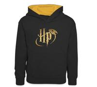 Spreadshirt Harry Potter HP Logo Kinder Kontrast-Hoodie, S (5/6 Jahre), Schwarz/Gold