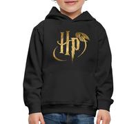 Spreadshirt Harry Potter HP Logo Kinder Premium Hoodie, 146/152 (10 Jahre), Schwarz