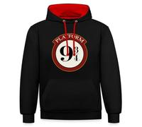 Spreadshirt Harry Potter Platform 9 3/4 Unisex Kontrast Hoodie, S, Schwarz/Rot