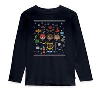 Spreadshirt Harry Potter Ugly Christmas Chibi Design Kinder Premium Langarmshirt, 122/128 (6 Jahre), Navy