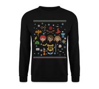 Spreadshirt Harry Potter Ugly Christmas Chibi Design Unisex Pullover, L, Schwarz