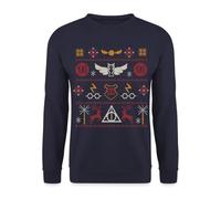 Spreadshirt Harry Potter Weihnachtspullover | Offizieller Ugly Christmas Unisex Sweater | Fan Geschenk, XXL, Navy