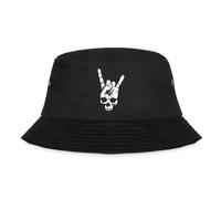Spreadshirt Heavy Metal Totenkopf mit Teufelshörner Hand Fischerhut, L/XL (Caps), Schwarz