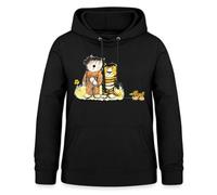 Spreadshirt Janosch Tiger, Bär und Tigerente auf Wiese Damen Hoodie, XL, Schwarz