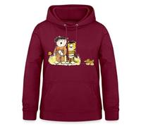 Spreadshirt Janosch Tiger, Bär und Tigerente auf Wiese Damen Hoodie, XXL, Bordeaux