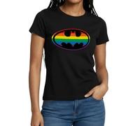 Spreadshirt Justice League Batman Regenbogen Logo Frauen T-Shirt, XL, Schwarz