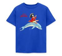 Spreadshirt Käpt'n Sharky Reitet Auf Einem Delfin Kinder T-Shirt, 122/128 (7-8 Jahre), Royalblau